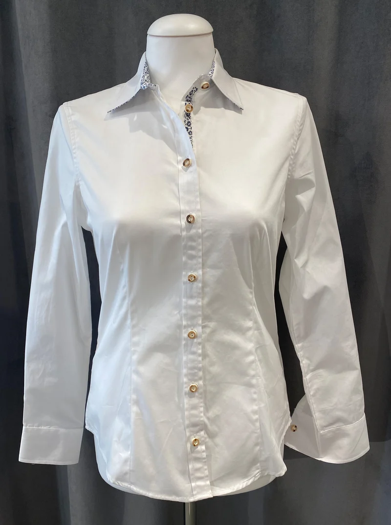 Trachten Bluse Almsach Damen weiß mit Ärmelpatch