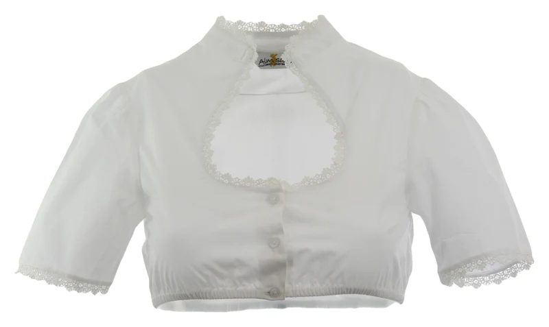 Dirndlbluse Almsach Stehkragen weiß