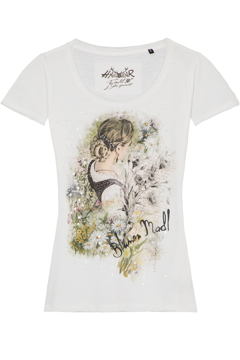 Damen T-Shirt 'Blumen Madl' aus Bio-Baumwolle