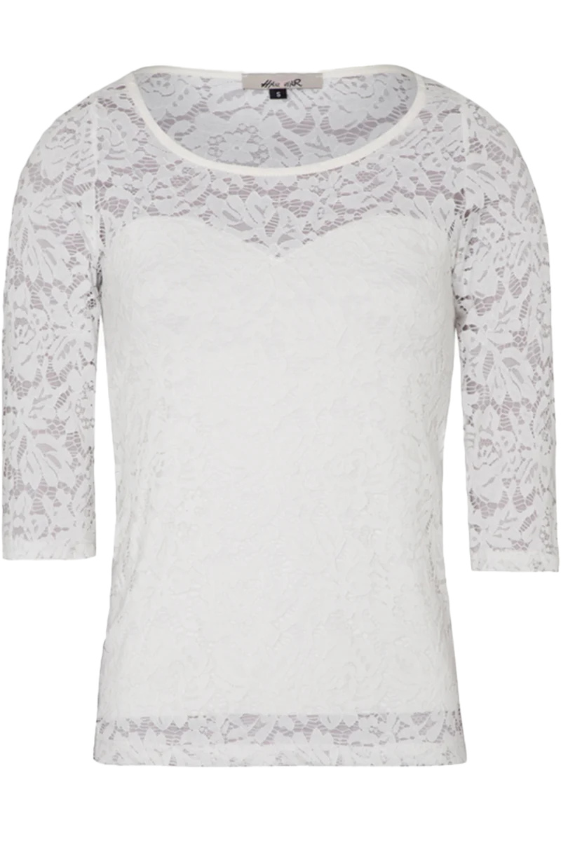 Damen Trachten-Spitzenshirt mit 3/4-Arm elastisch - offwhite