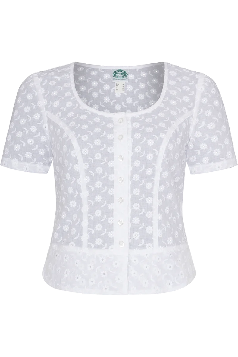 Damen Trachten-Miederbluse kurz mit Lochmuster