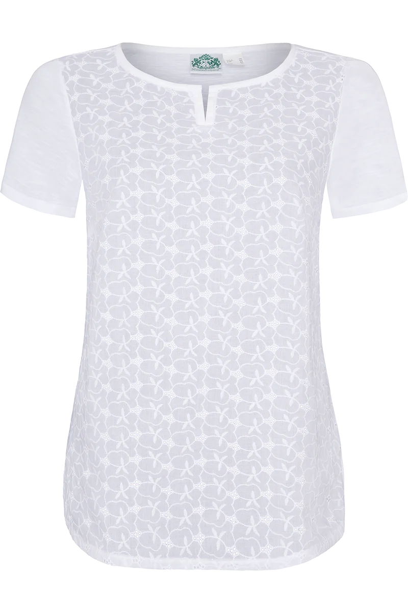 Damen Trachten T-Shirt aus Baumwolle mit Lochmuster