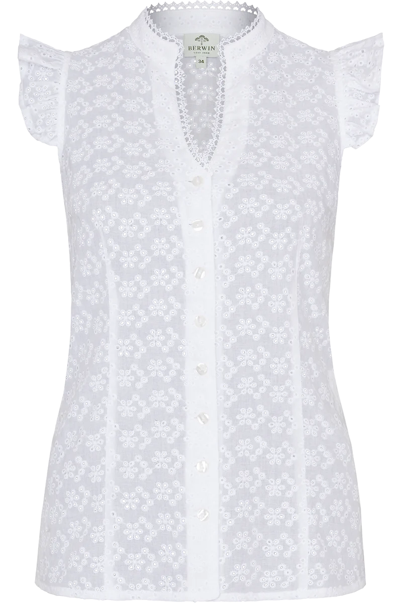 Damen Trachtenbluse mit Flügelärmel und Lochstickerei