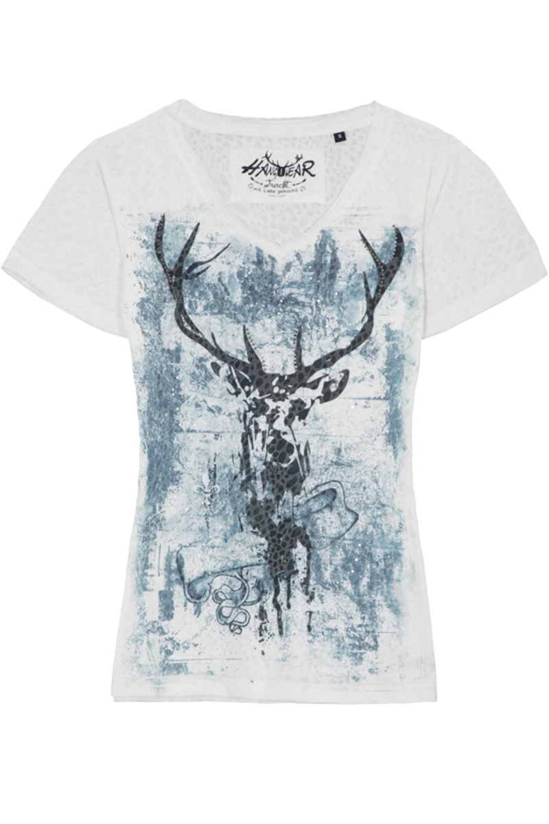 Damen Trachtenshirt mit Leo Struktur und Hirschmotiv