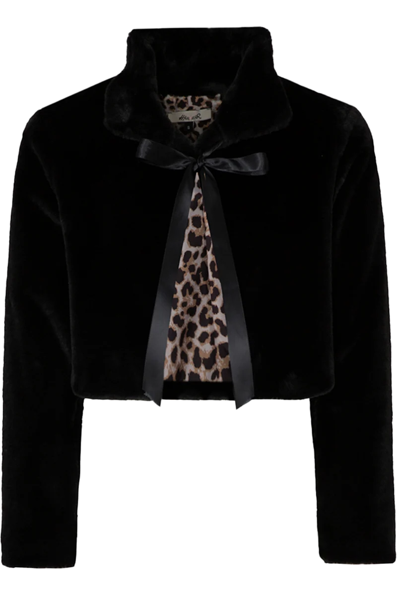 Damen Trachten-Wendejacke Bolero Kunstfell mit Leo-Muster