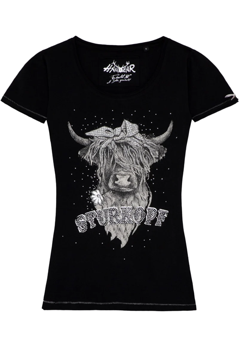 Damen T-Shirt 'Sturkopf' mit Hochlandrind-Druck