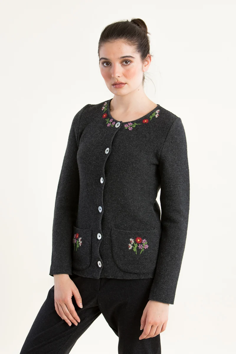Heidi Bestickter Strickjanker Anthrazit