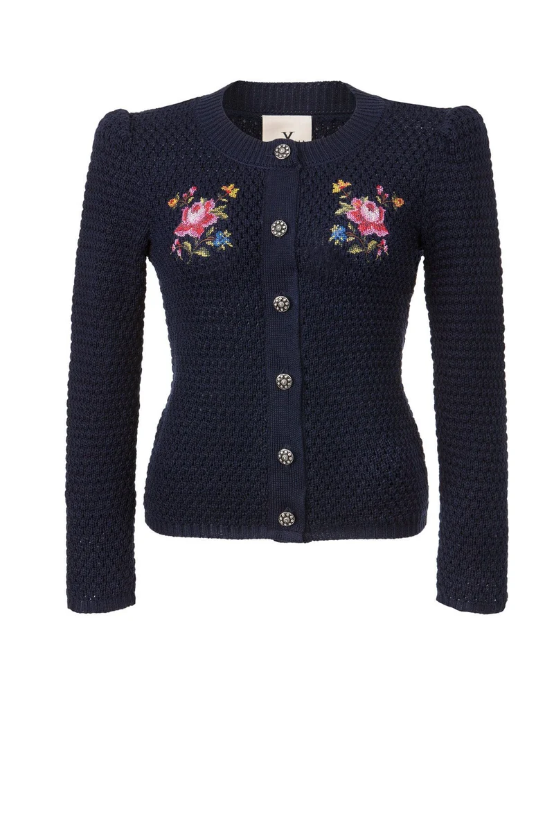 STRICKJANKER MIT FOLKLORESTICKEREI NAVY