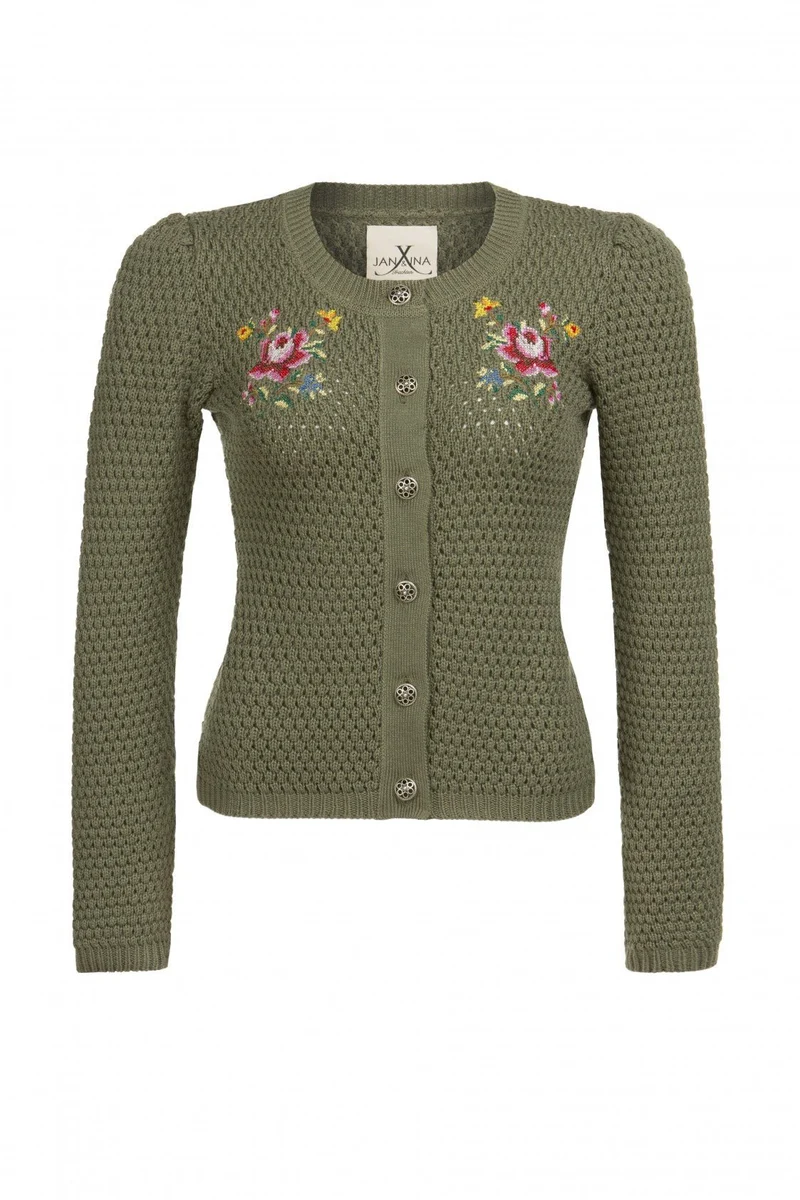 STRICKJANKER MIT FOLKLORESTICKEREI KHAKI