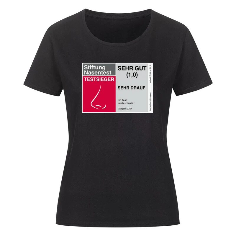 enges Techno Shirt "Stiftung Nasentest sehr drauf" (Frontprint)