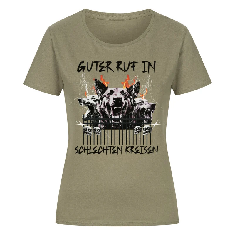 enges Party Shirt "Guter Ruf in schlechten Kreisen" (Frontprint)