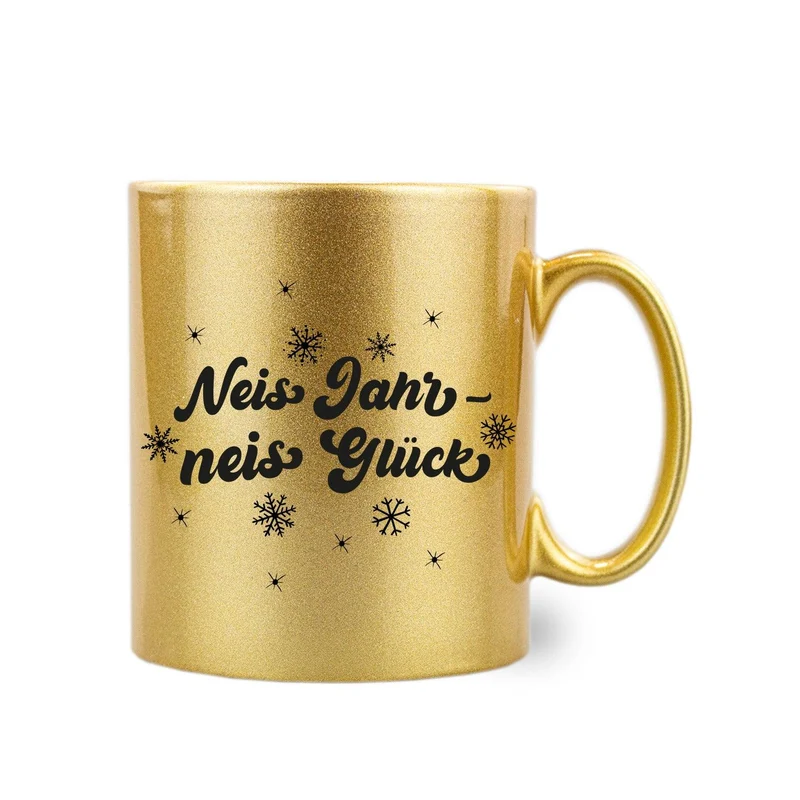 Gold-Glitzer-Haferl "Neis Jahr - neis Glück"