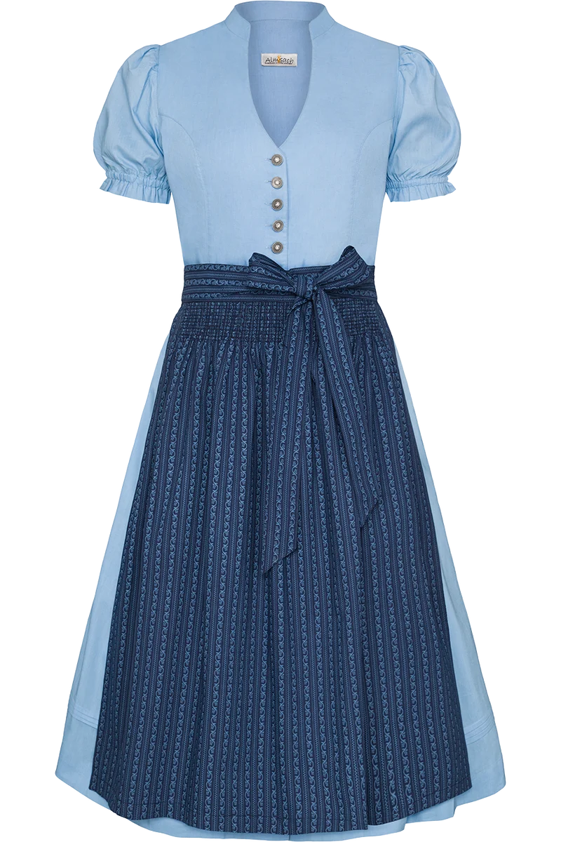 Midi-Baumwolldirndl mit Schürze und Gürtel - hellblau