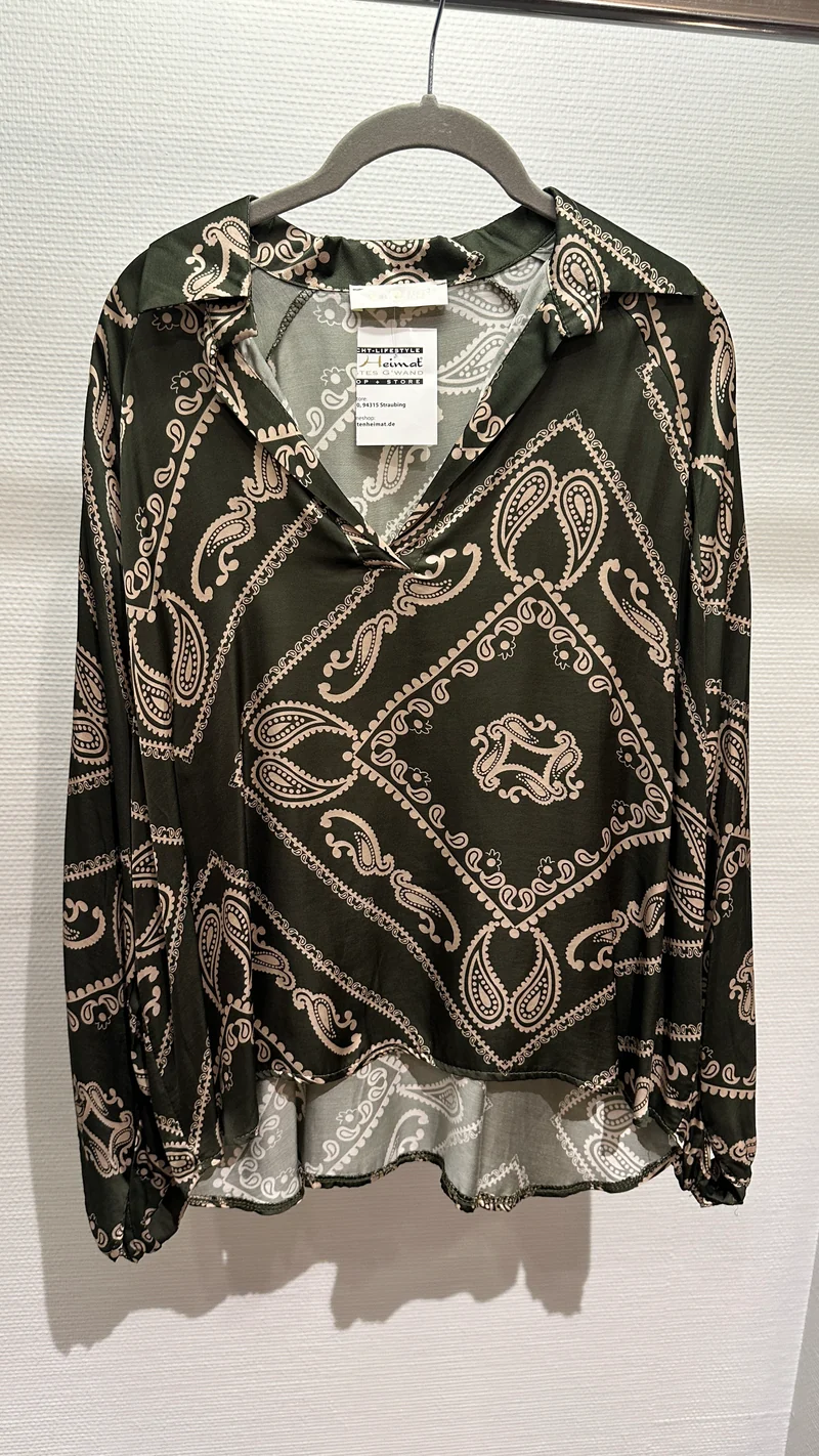 Bluse V Milano dunkelgrün/beige