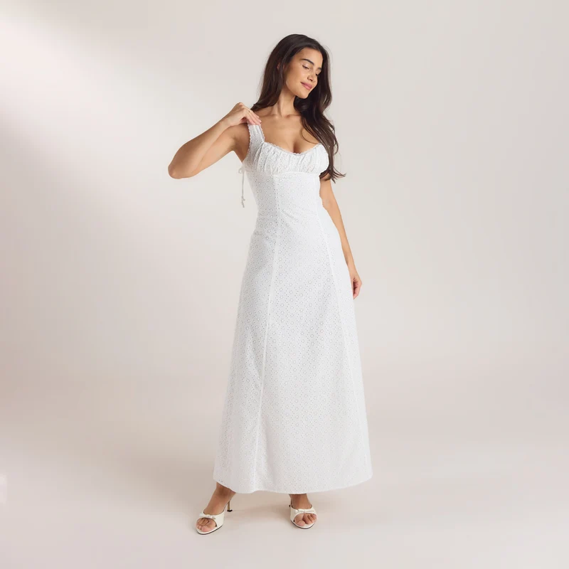 Maxikleid mit Korsetterie - Weiß