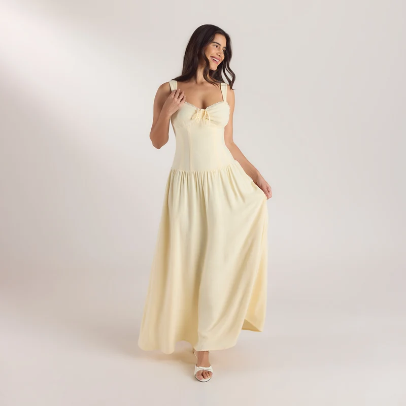 Maxikleid mit Niedriger Taille - Zitrone