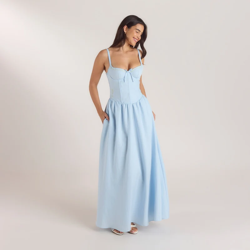 Maxikleid mit Korsetterie - Blau