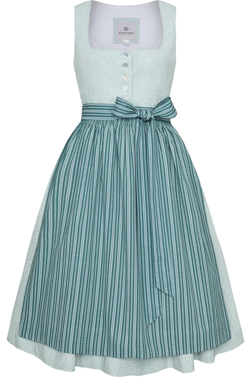 Midi-Baumwolldirndl mit Perlmuttknöpfen - türkis
