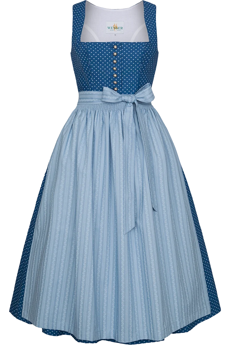 Baumwolldirndl lang mit eckigem Ausschnitt - jeans