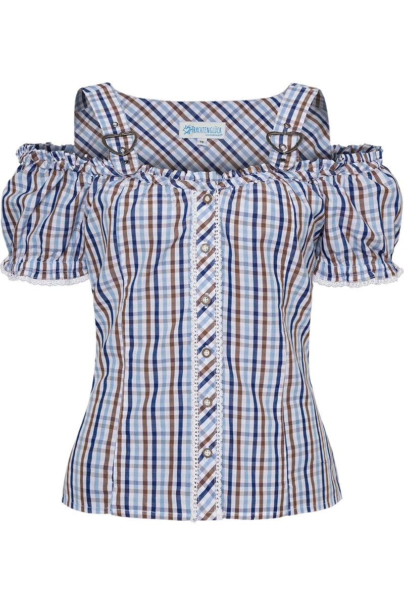 Damen Landhaus-Trachtenbluse kariert schulterfrei - blau