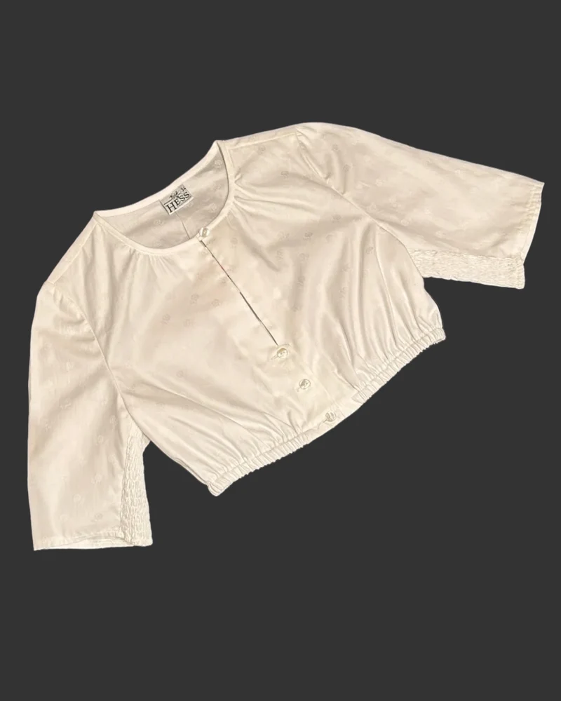 Dirndlbluse Hess hochgeschlossen weiß mit Stretchärmel