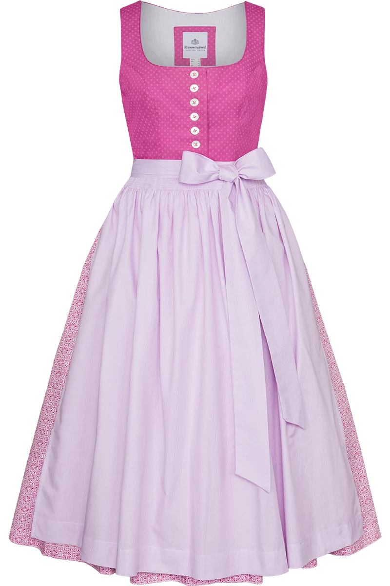 Langes Baumwolldirndl mit Perlmuttknöpfen - rosa gemustert