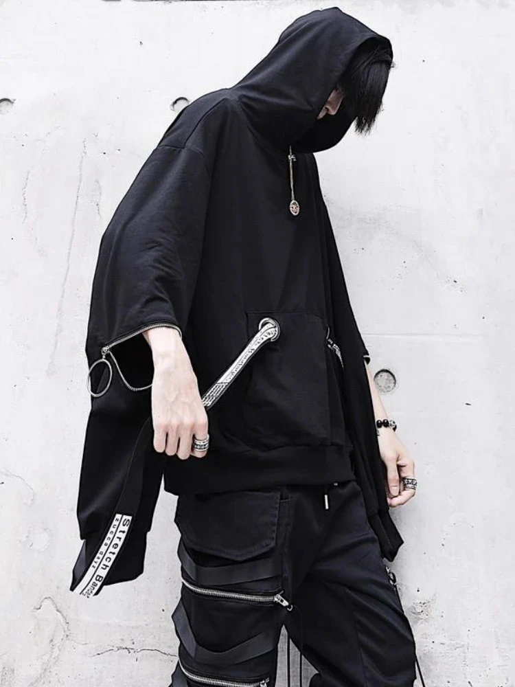 Männer Rave Outfit Set Schwarzer Hoodie + Hose