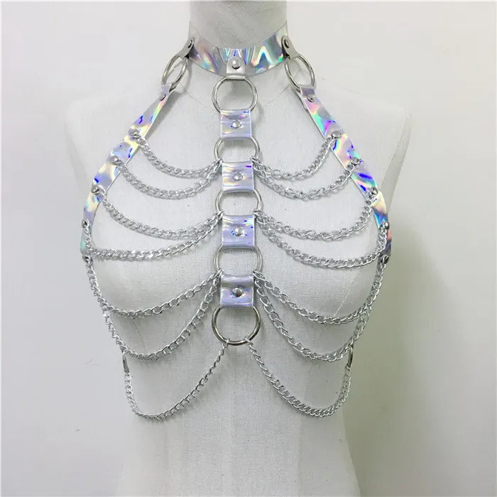 2-teiliges Holographisches Ketten Rave Outfit | Einheitsgröße