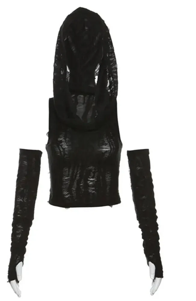 Kinky Rave Crop Top mit Kapuze