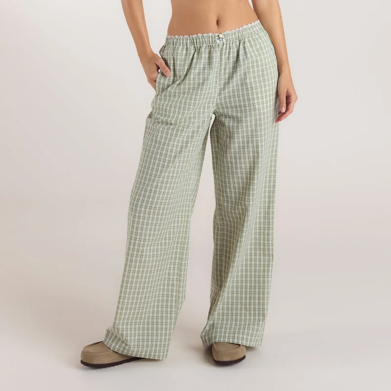 Karierte Baumwollhose - Grün