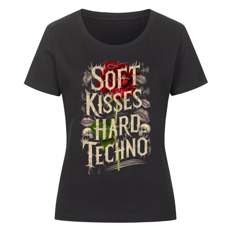 Soft Kisses – Hard Techno | enges Techno Shirt (Frontprint)