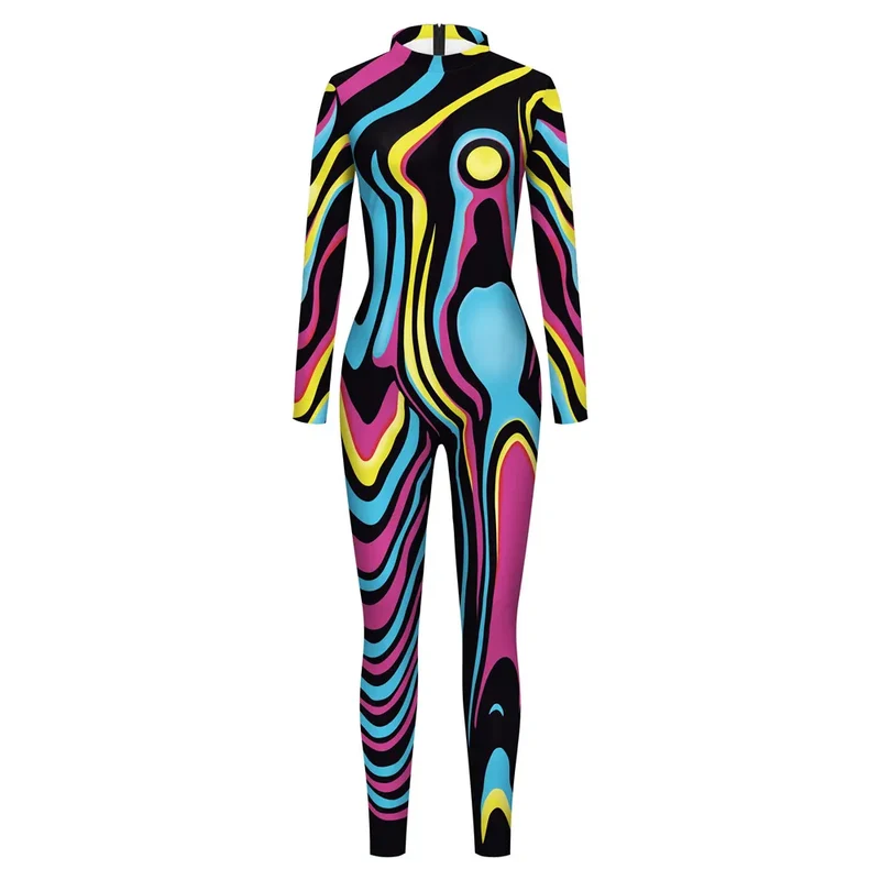 Psychedelic Techno Festival Jumpsuit stripes – Damen Rave Outfit