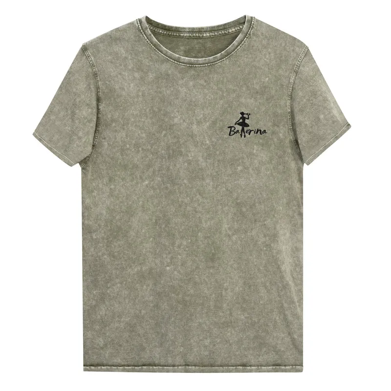 Ballerina besticktes Denim-T-Shirt
