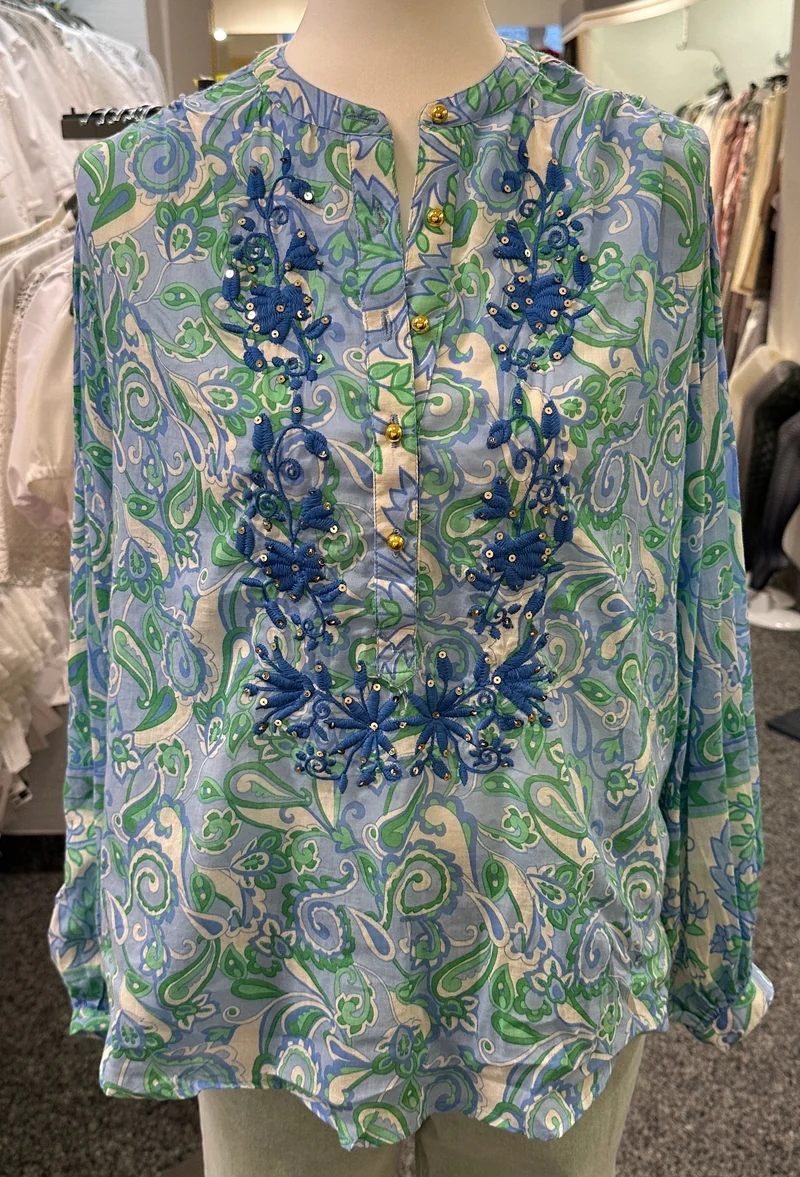 Bluse Miss June blau/grün