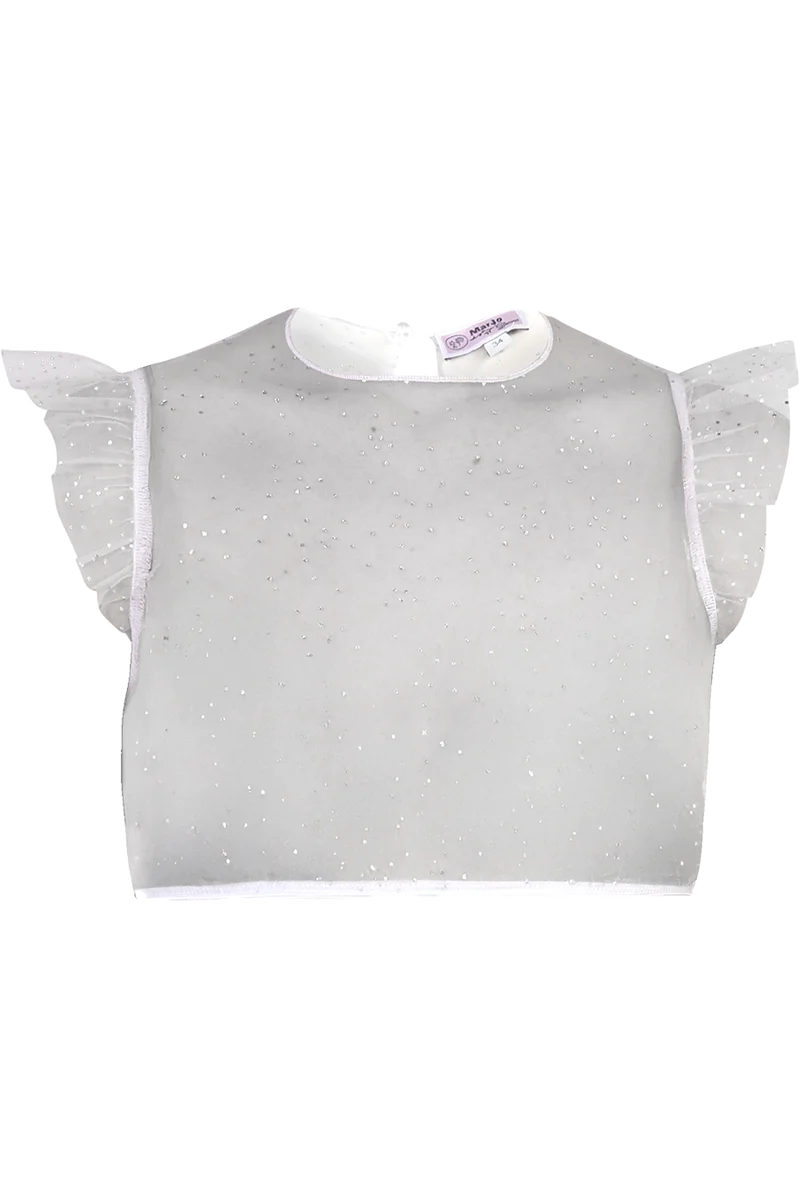 Dirndlbluse aus transparentem Tüll mit Glitzerpünktchen - lichtgrau