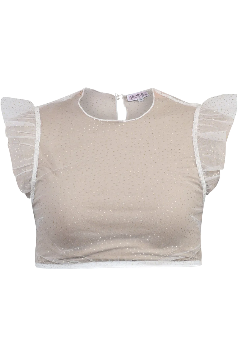 Dirndlbluse aus transparentem Tüll mit Glitzerpünktchen - creme