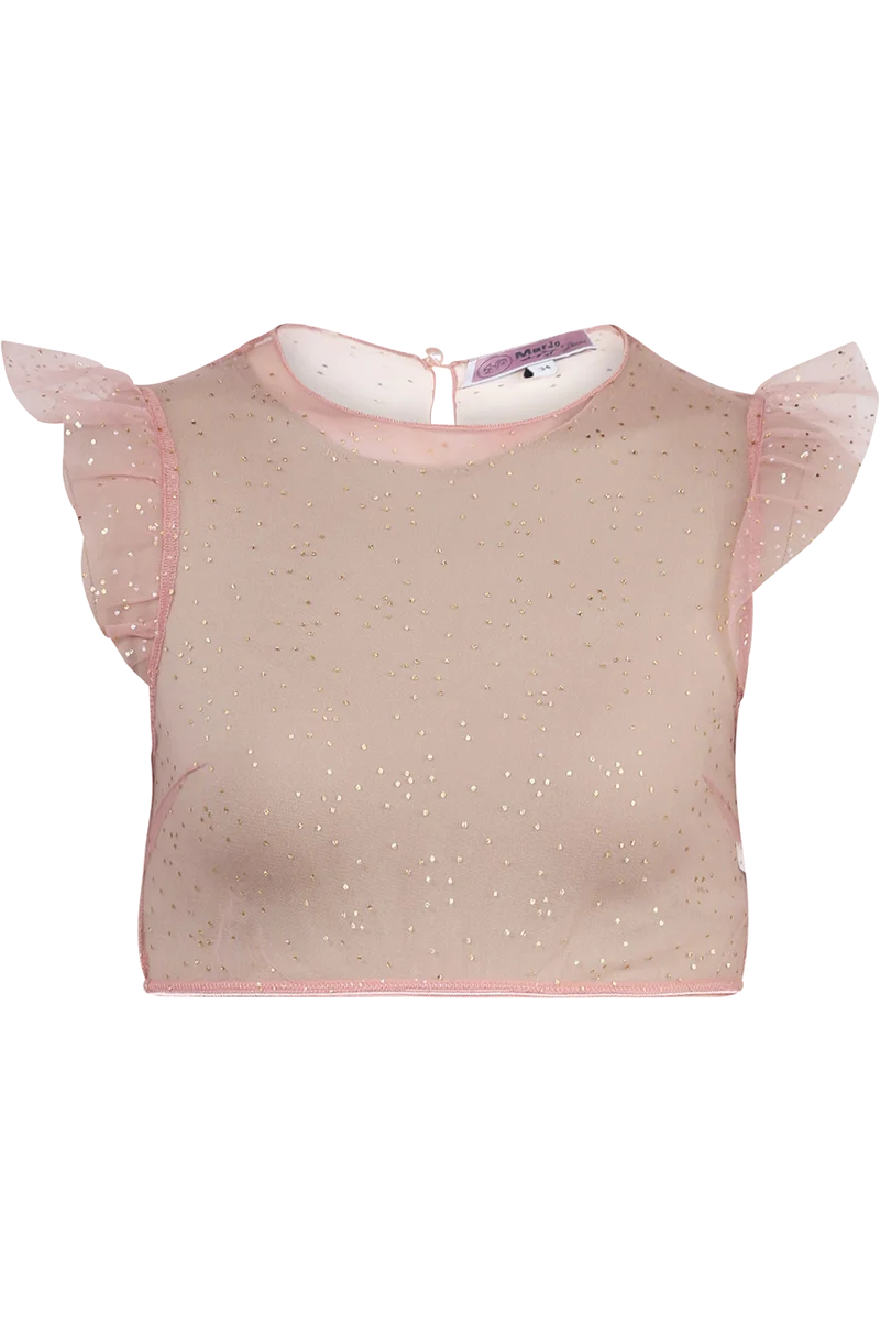 Dirndlbluse aus transparentem Tüll mit Glitzerpünktchen - flamingo