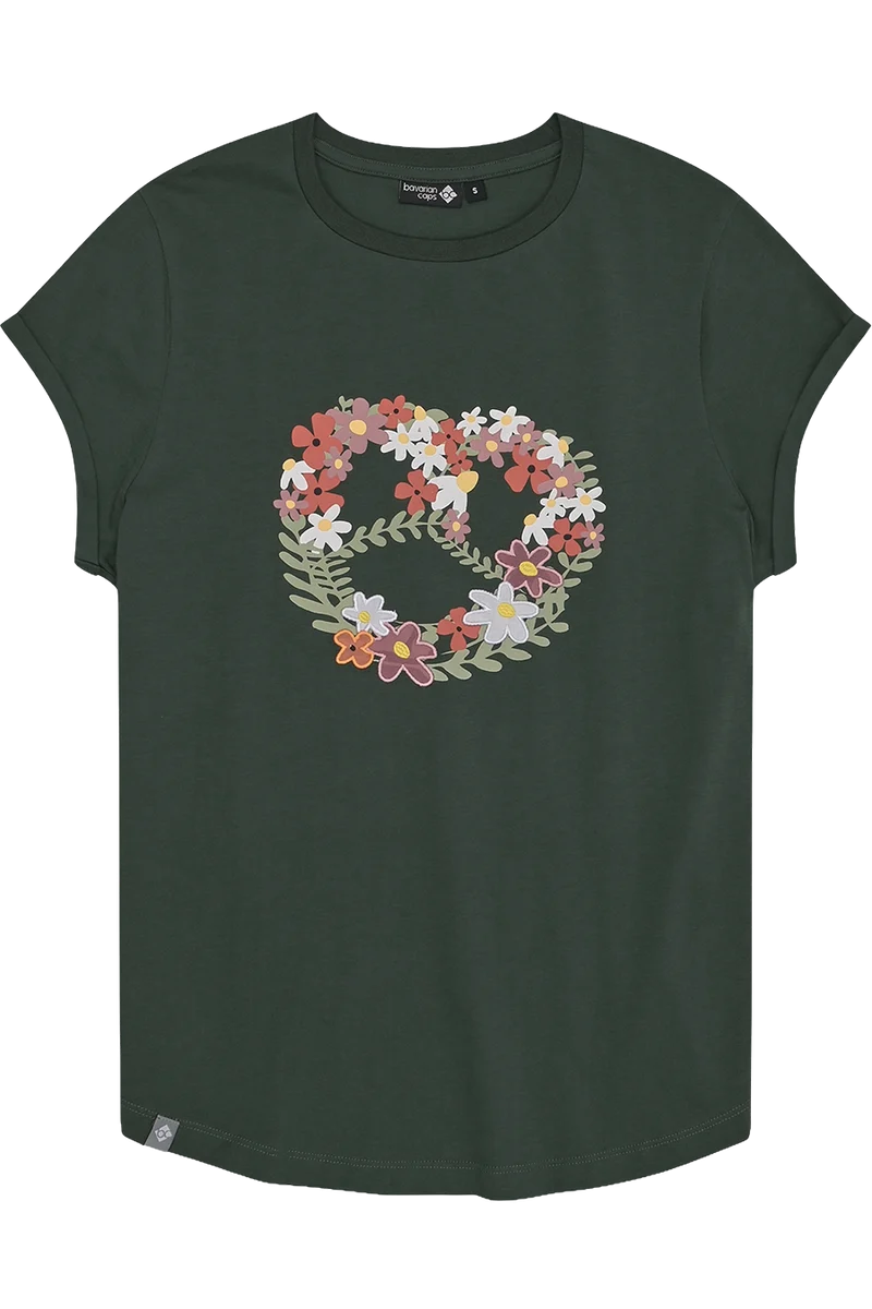 Damen T-Shirt mit floralem Brezenmotiv - tannengrün