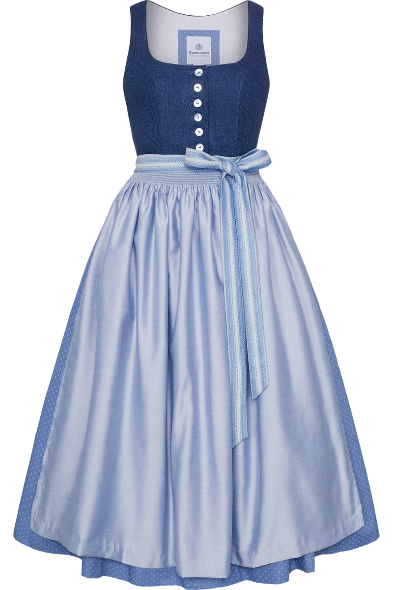 Leinen-Dirndl lang mit Perlmuttknöpfen