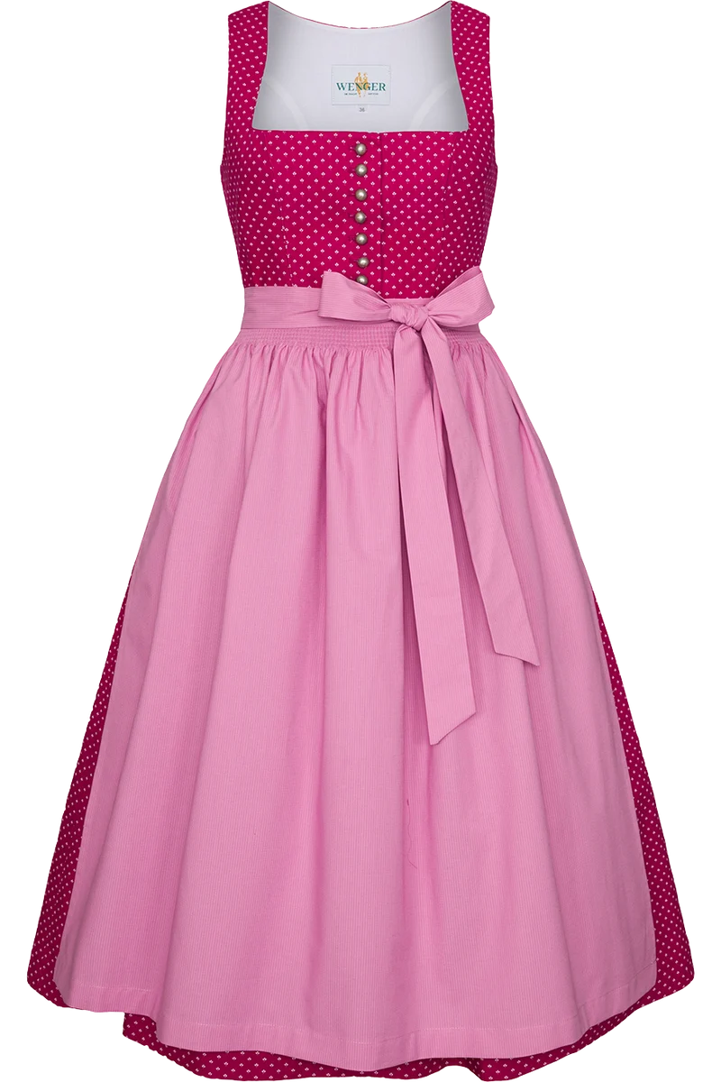 Baumwolldirndl lang mit eckigem Ausschnitt - beere