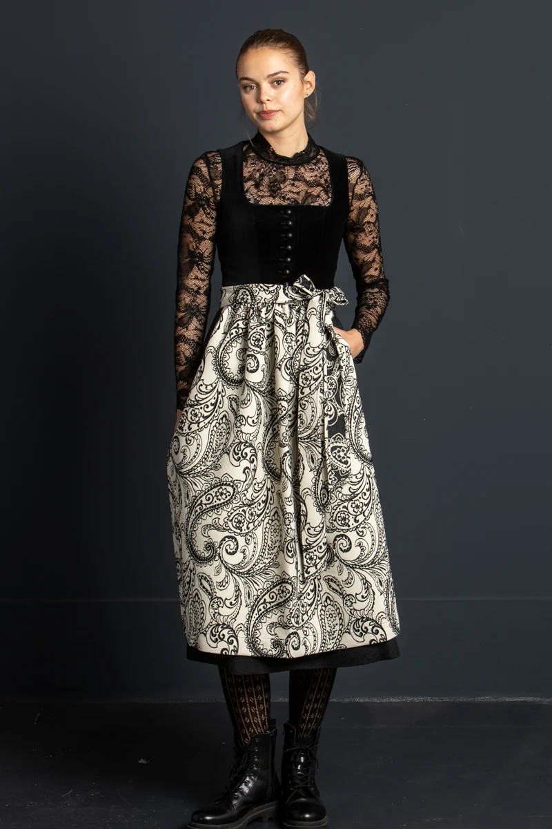 Almliebe Samtdirndl Wunda schwarz/weiß