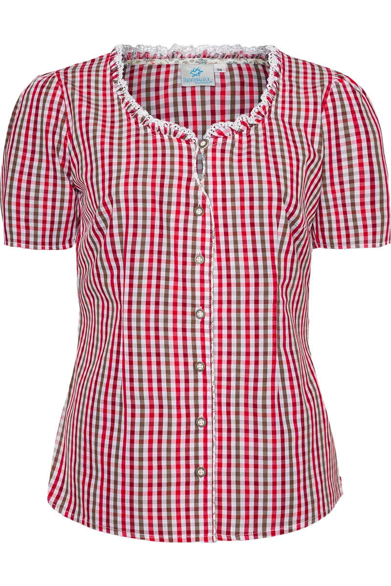 Damen Trachtenbluse kariert Kurzarm - rot