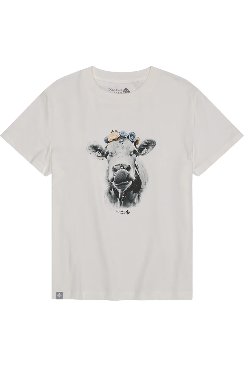 Damen T-Shirt 'Almabtrieb' mit Kuhkopfmotiv