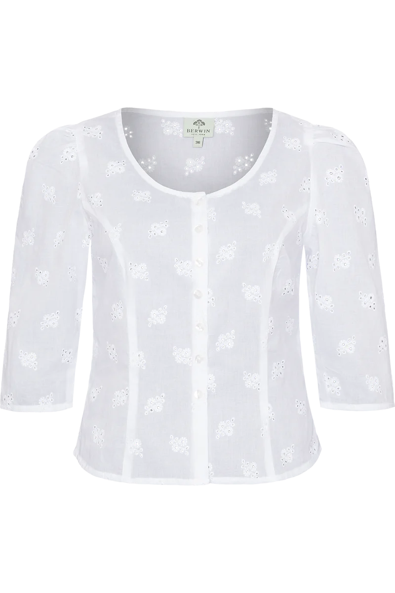 Damen Trachten-Miederbluse mit Lochstickerei