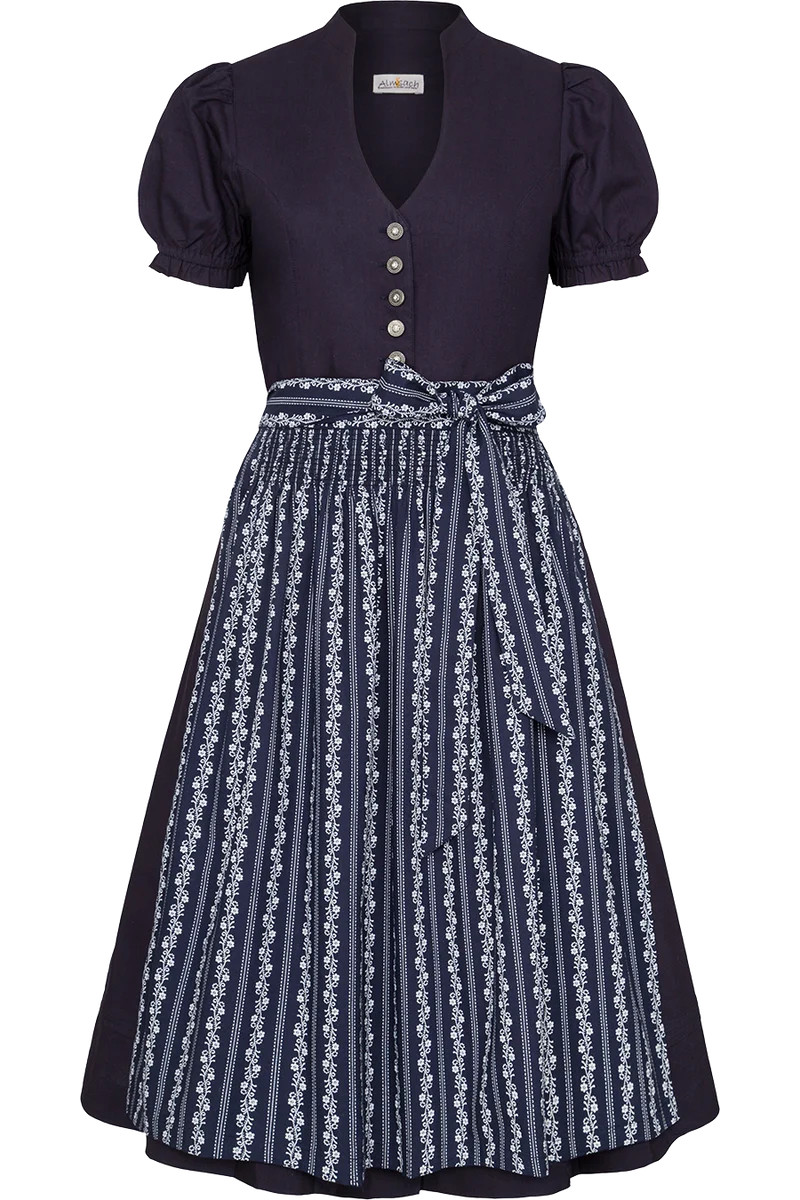 Midi-Trachtenkleid mit Schürze und Gürtel - dunkelblau