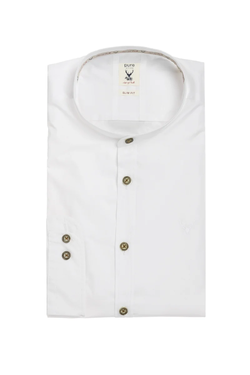 Pure Trachtenhemd Stehkragen Weiß Stretch