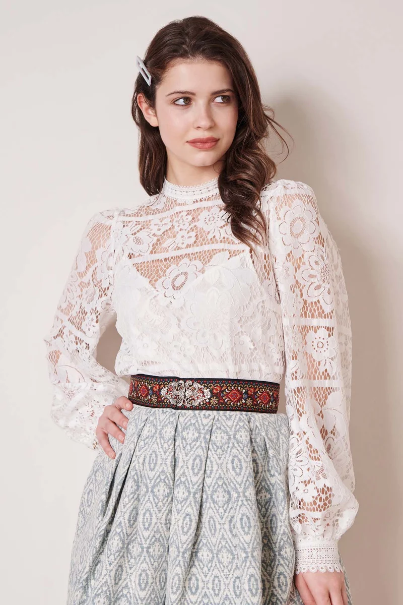 Trachtenbluse Loredina ecru Spitze