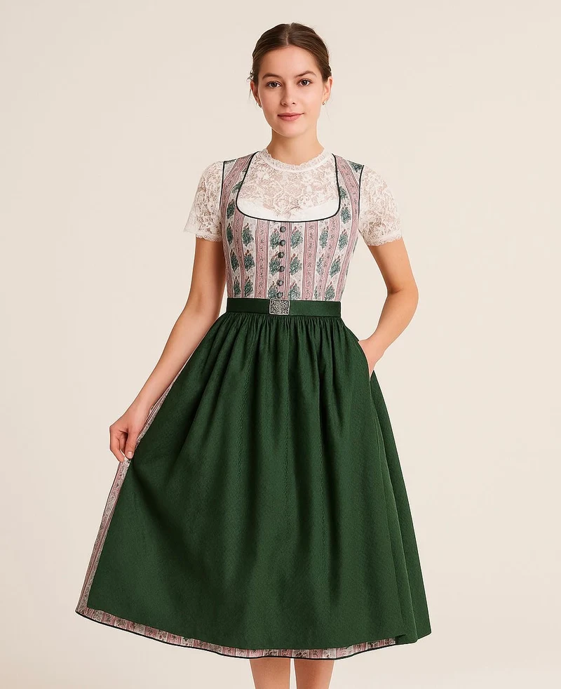 Dirndl Goldstich Blumen rosa/grün 64cm