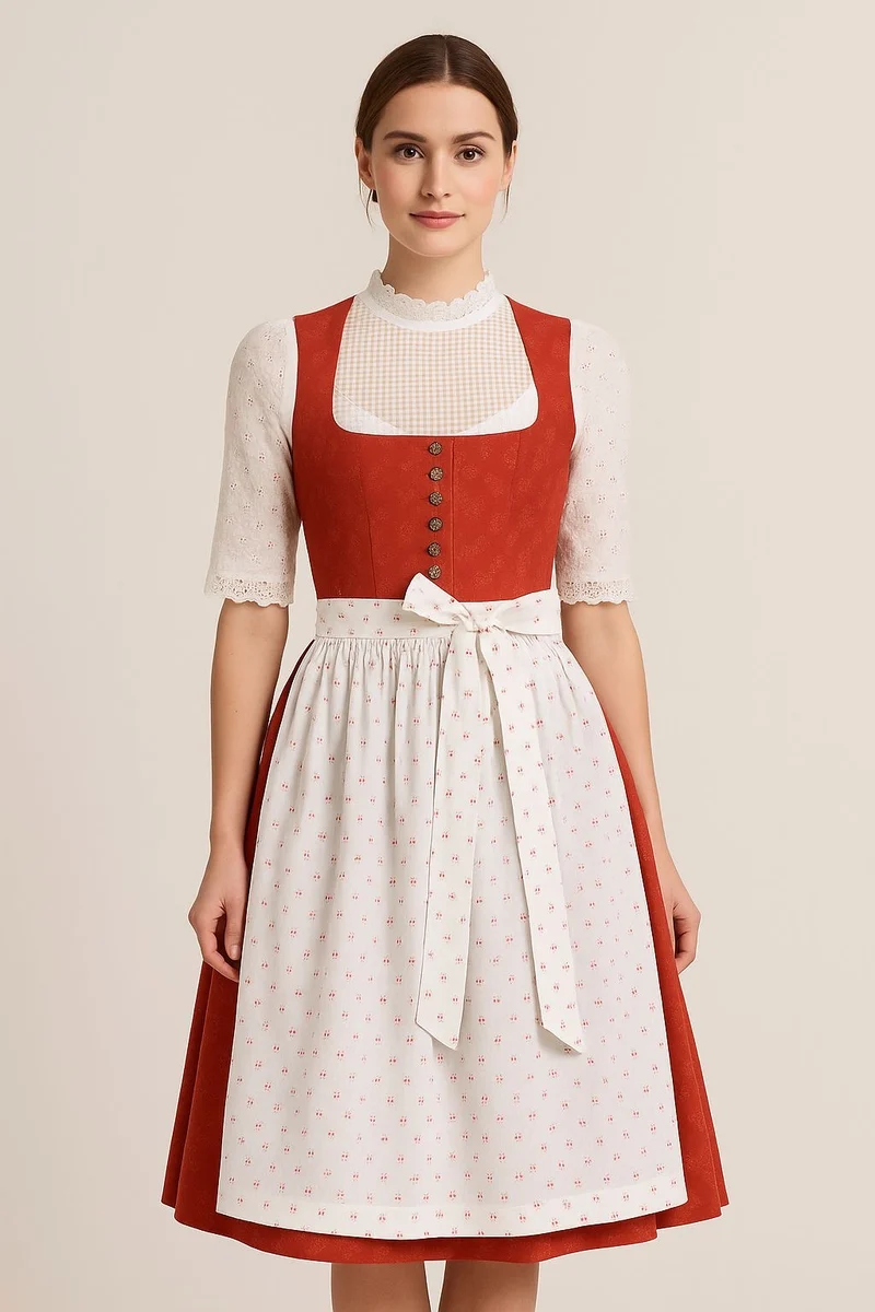 Baumwolldirndl Goldstich orange/weiß 65cm
