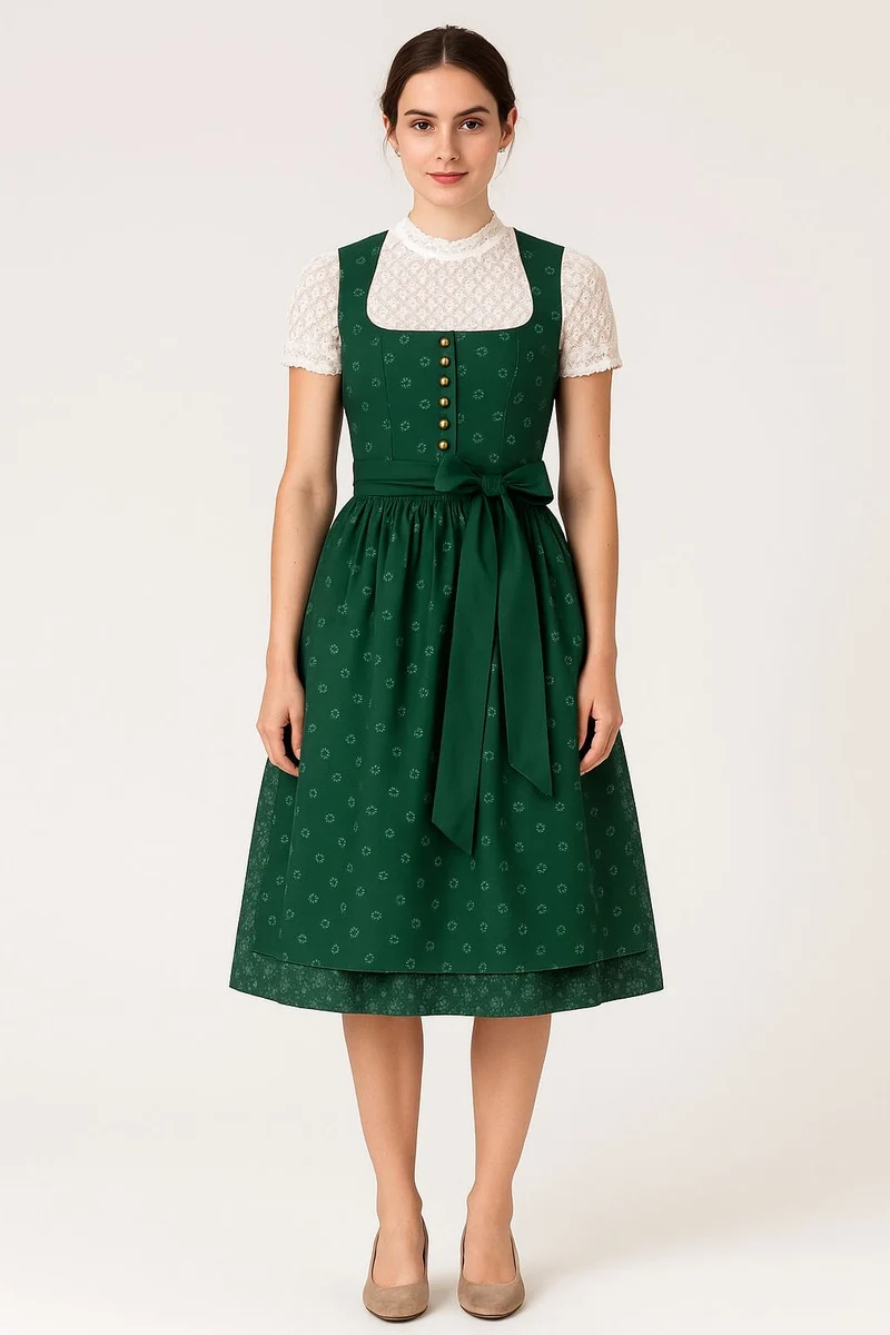 Dirndl Goldstich dunkelgrün 75cm